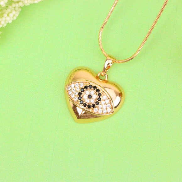 "Heart Evil Eye Rose Gold Pendant with Crystals, XPPT1582 - Picture 11 of 13